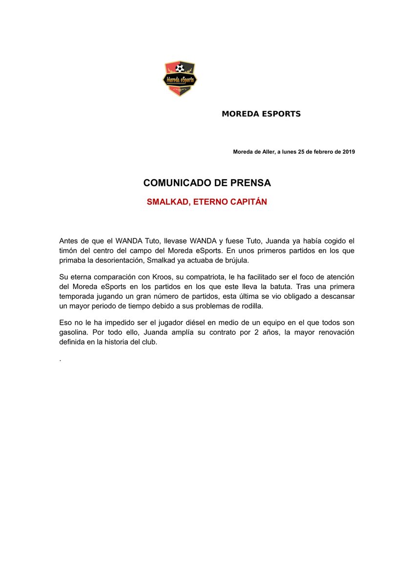 COMUNICADO OFICIAL: Smalkad, eterno capitán #Moreda1yno51