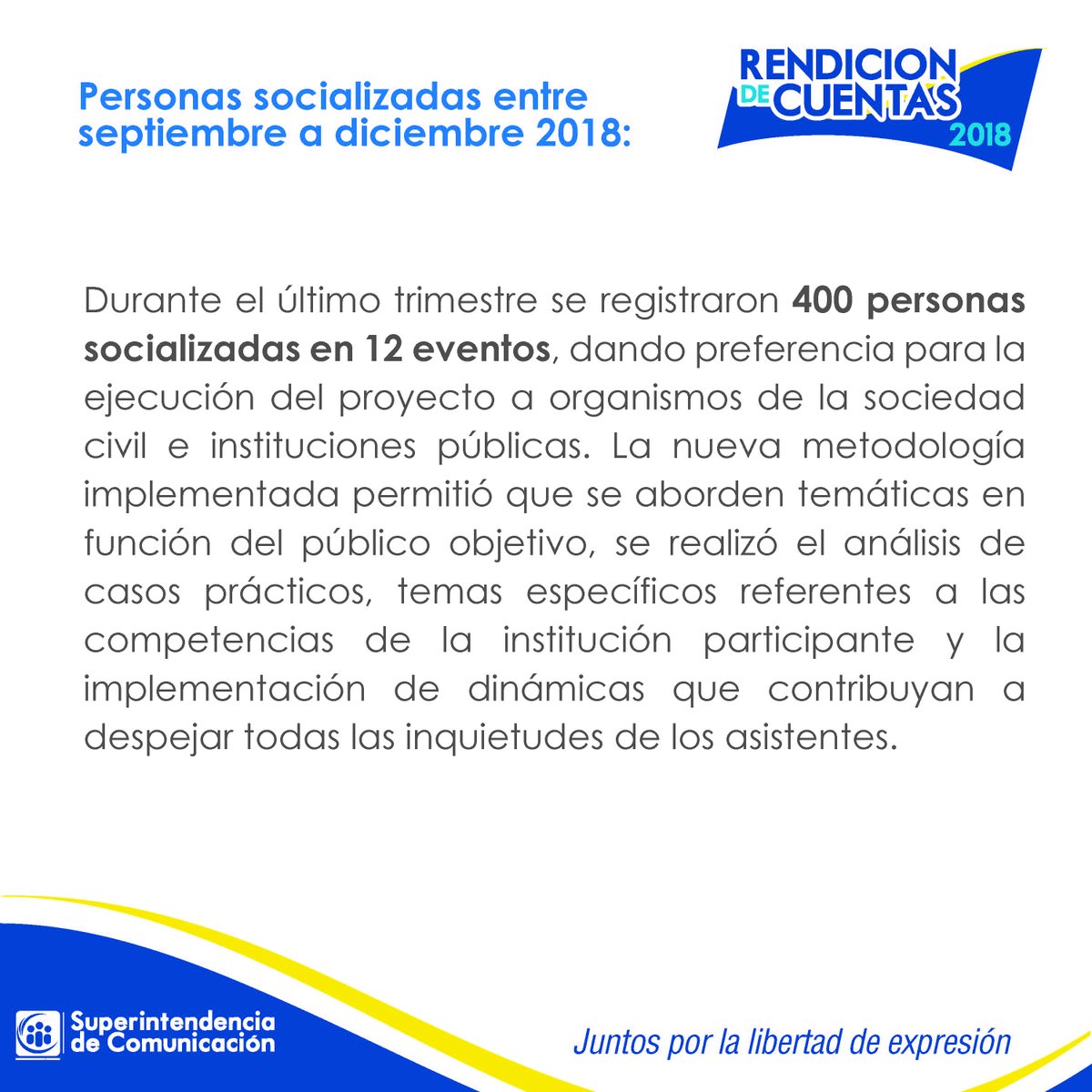 SupercomZona3's tweet photo. De septiembre a diciembre 2018 se socializó sobre los derechos a la comunicación mediante talleres dinámicos a 400 personas, #SupercomRendiciónDeCuentas. https://t.co/K82sA5eiYl