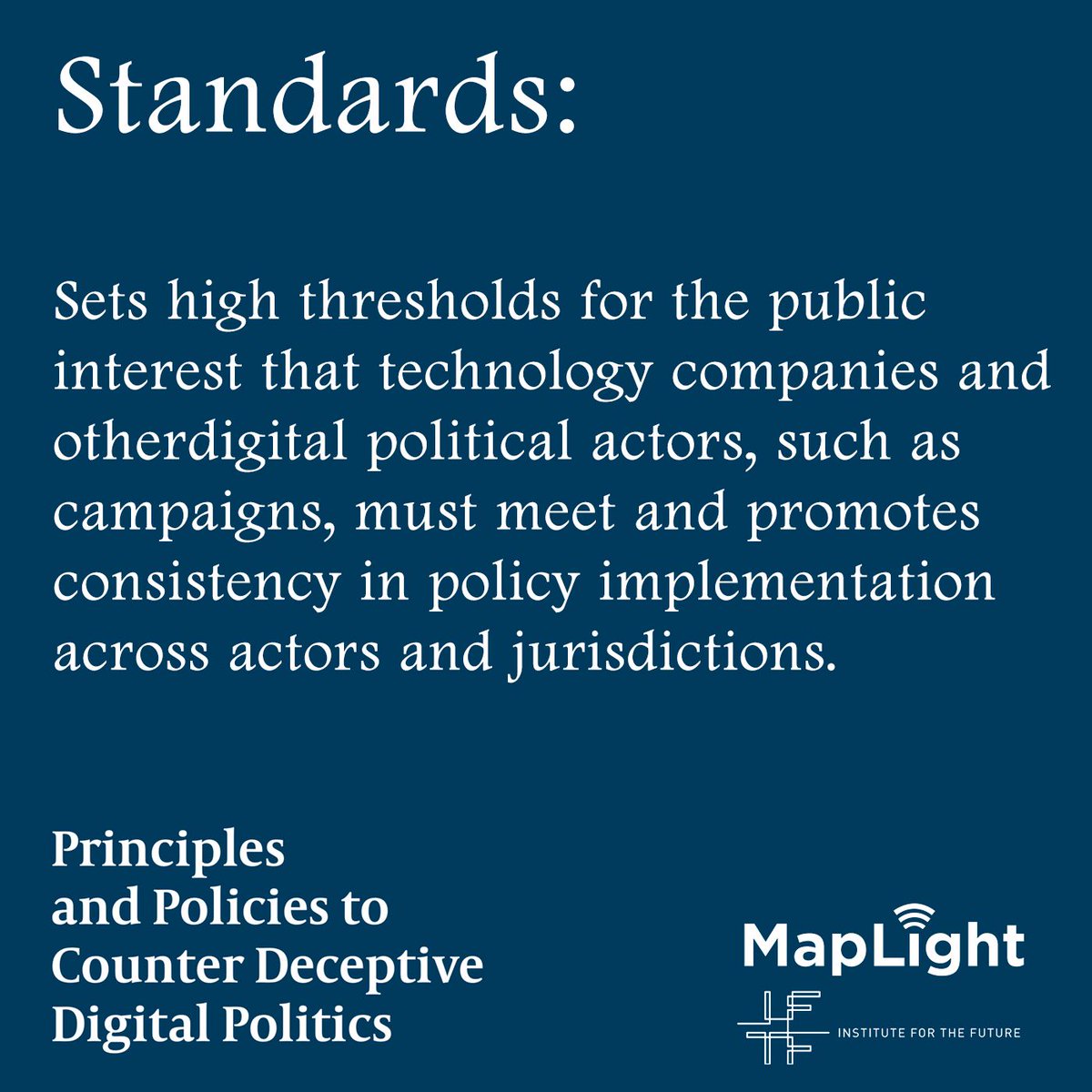 iftf's tweet image. Principles to Protect Democracy: Principle 3: Standards. Sets high thresholds for the public interest that technology companies and other digital political actors.

Read more via the @maplight + @iftf paper: bit.ly/2N0kG9a 

#digintel #ethicaltech #EthicalOS