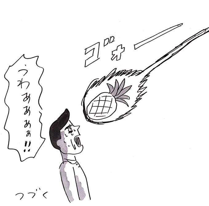 パイナップルがぶつかりそうなところで次週につづく
#おほまんが 