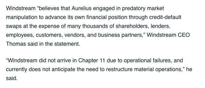 mdc's tweet photo. Telecom Co Windstream Files for Bankruptcy, Blames Antagonizing Hedge Fund Aurelius And Its "Predatory Market Manipulation" in Credit-Default Swaps, Calls for More CDS Regulation; Aurelius Continues To Be Absurdly Bitchy And I'm Super Here For All of It https://t.co/zObwdyJlBQ https://t.co/UeMcNrmZYh