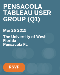 PensacolaTUG's tweet photo. Join the PensacolaTUG scheduled for March 26th from 6:30pm - 8:00pm. 

Check out our Pensacola Tableau User Group event page at https://t.co/IN4yCHXM65 https://t.co/WKFxLWYThE