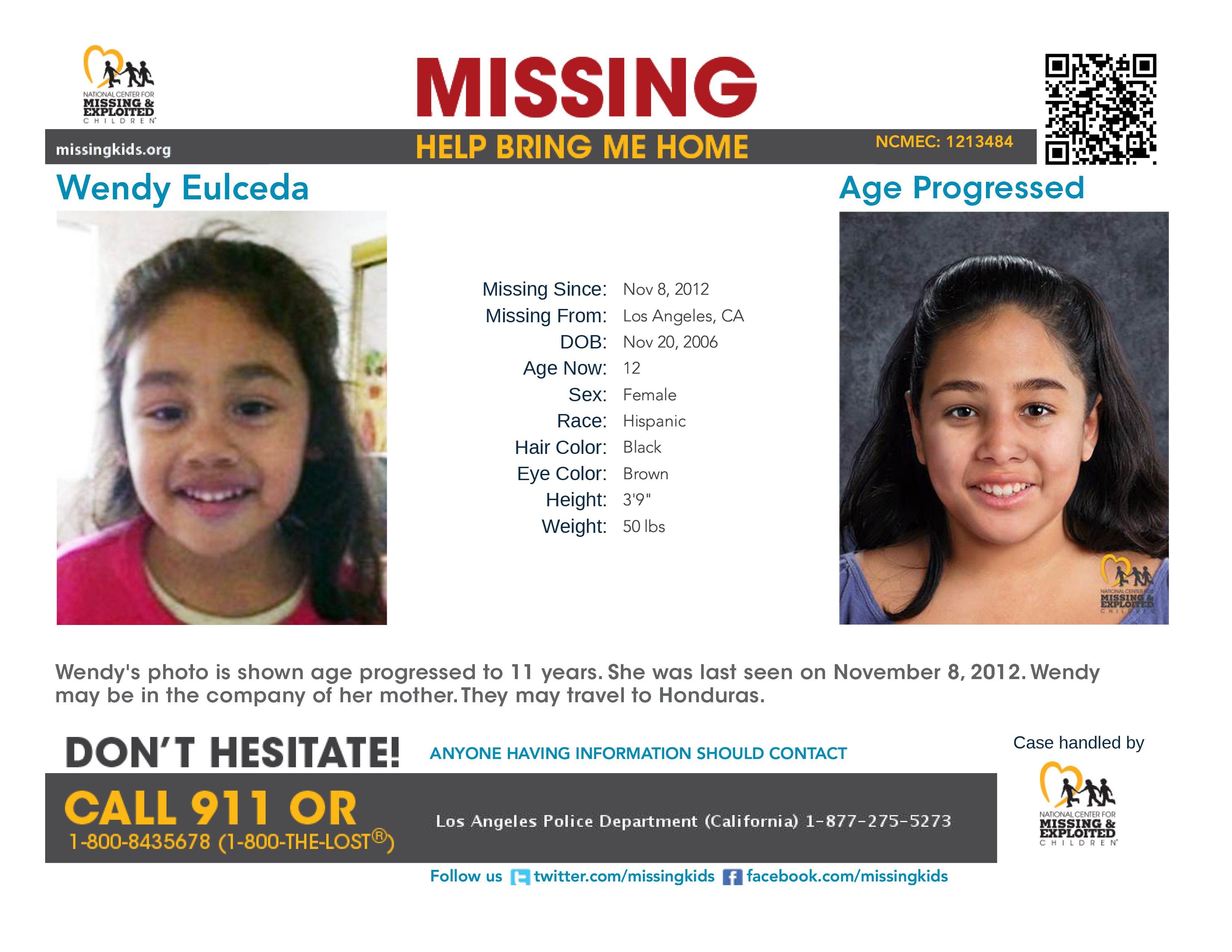 National Center for Missing & Exploited Children on X: ""Here is another  example of an age progression: Wendy Eulceda In case there are no family  reference photos, we rely only on the