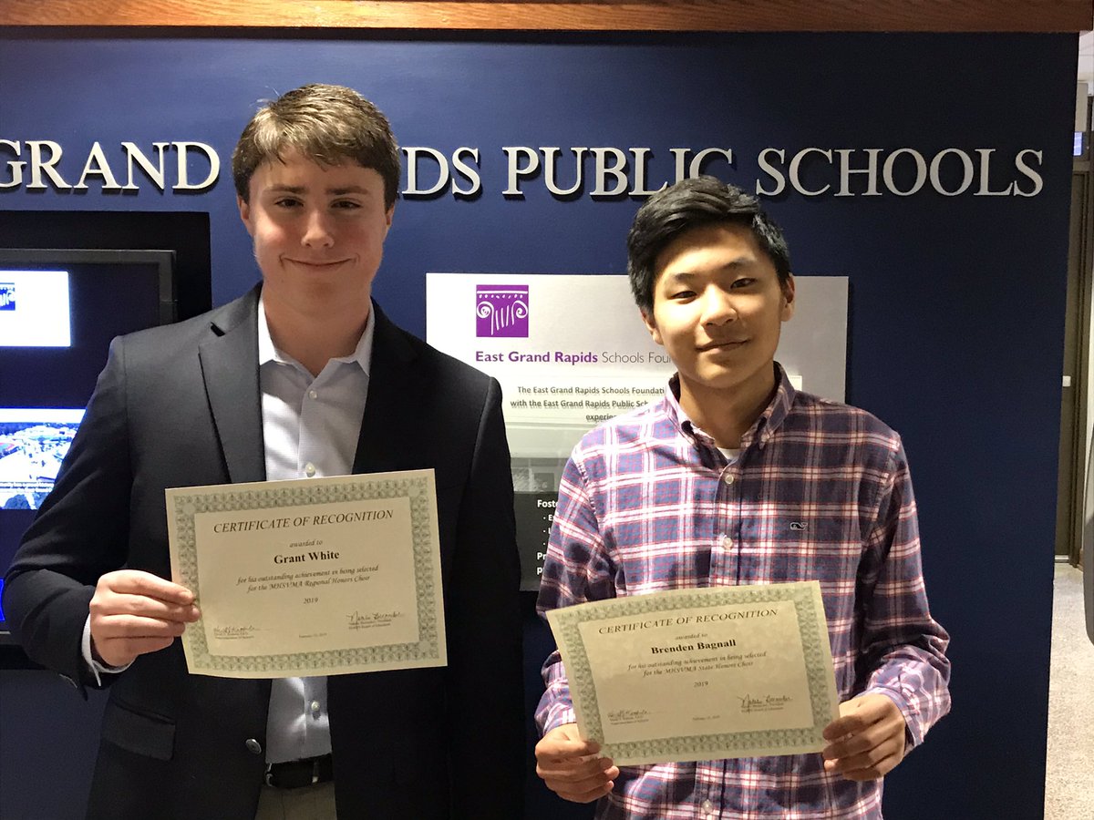 Congratulations to EGR Choir students Brenden Bagnall and Grant White on their selection to the MHSVMA State and Regional choirs.