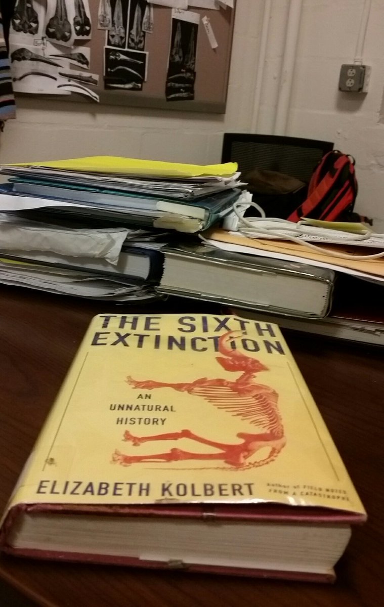 okiewhaler's tweet photo. Excited for #BookClub tomorrow, in which I am discussing #The6thExtinction with my @swarthmore #conservation #biology class. Looking forward to hearing their thoughts on this great @ElizKolbert book! https://t.co/L3Y8vXW1j6