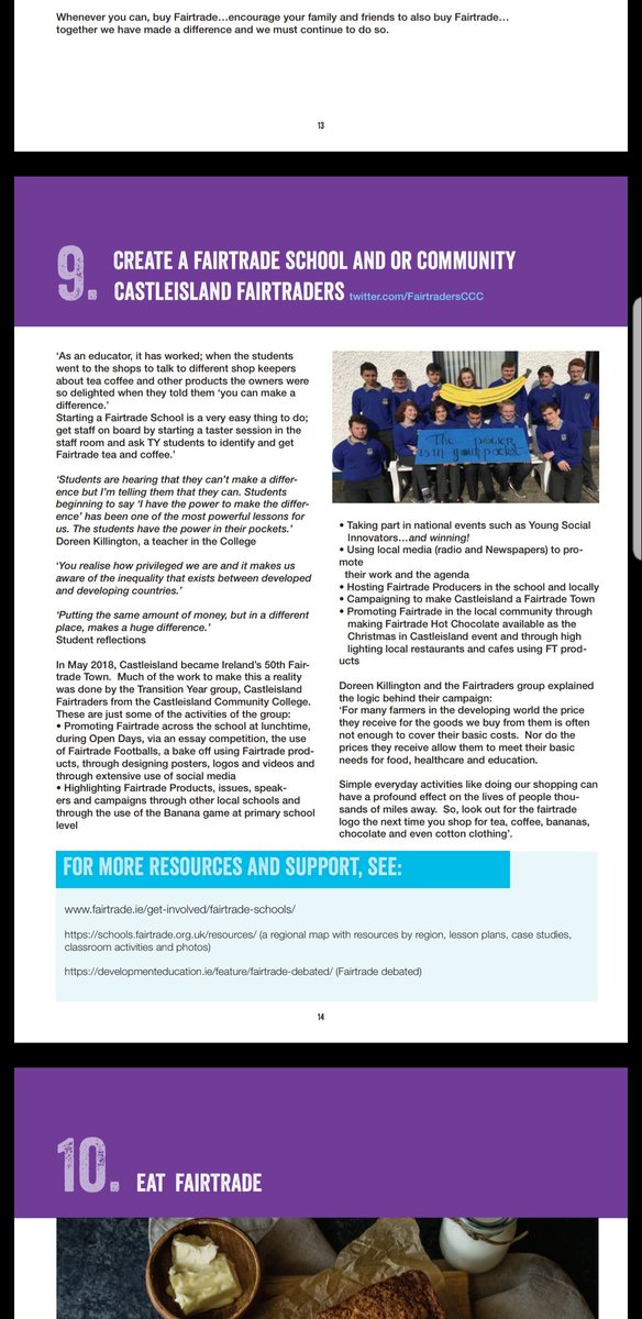 FairtradersCCC's tweet photo. Fairtrade Ireland have included the Action Guide on their website under the downloadable section for secondary school resources- A CSPE Fairtrade  Guide. The school is solely featured on page 14 as an example to other schools. Check out the screen shot from the guide @YSInow https://t.co/3fv5EagROB