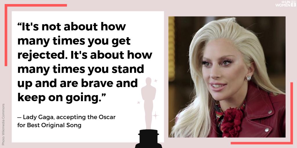 UN_Women's tweet photo. .@ladygaga showing us the power of perseverance at last night's #Oscars. https://t.co/PTuaQBfIQY