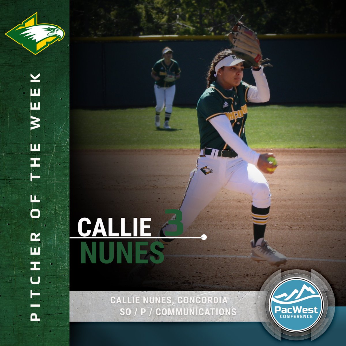 ThePacWest's tweet photo. #PacWestSB Notebook | Callie Nunes pitched 30 innings with only one run allowed and four complete-game shutouts for the @cuieagles to be named the PacWest Pitcher of the Week. @NFCAorg 
Story: https://t.co/KDlKlOQ9Zh https://t.co/1CA1qsArzY