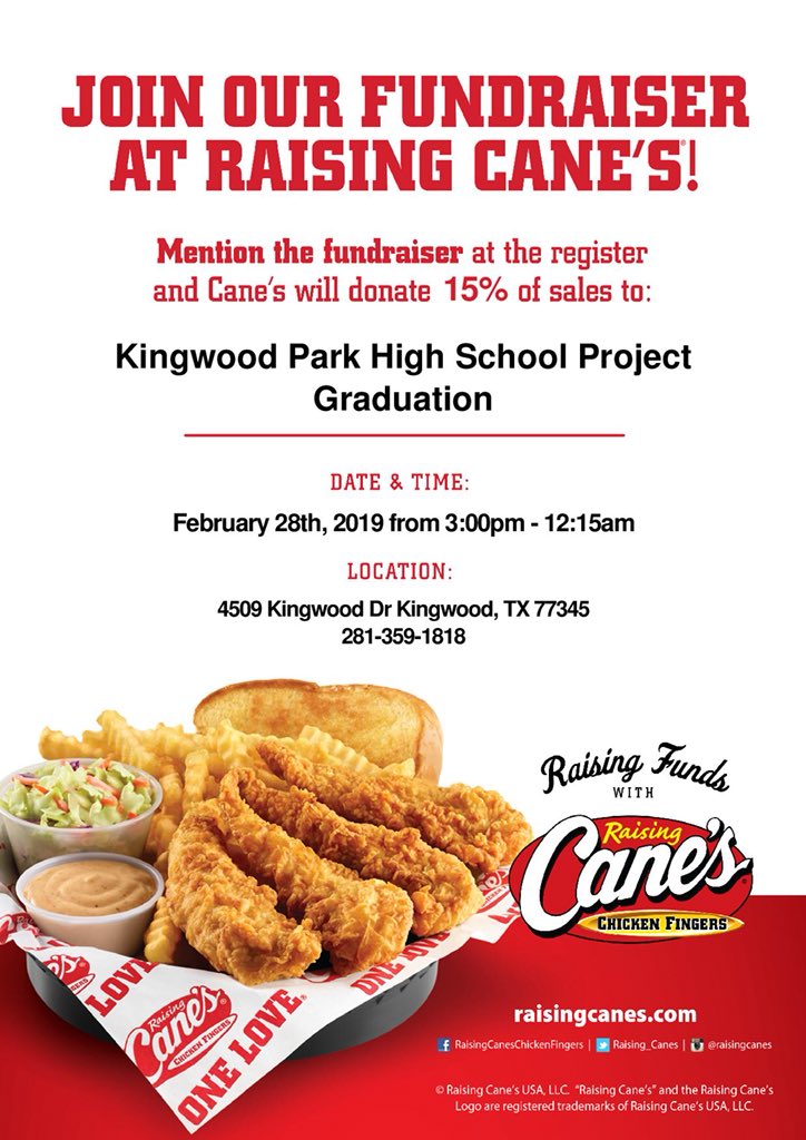 KParkProjGrad's tweet photo. It’s a Win/Win! This Thursday, pick up dinner at Canes AND support KPHS Project Graduation! Can we get a retweet? @HumbleISD_KPHS @KparkStuco @kphs2019 @KPHS_Men_Soccer @kphsasbc @KParkSilvies @KPARKband @kphs_2020 @theatrekphs @kphsorchestra https://t.co/h9yCJkrZKx