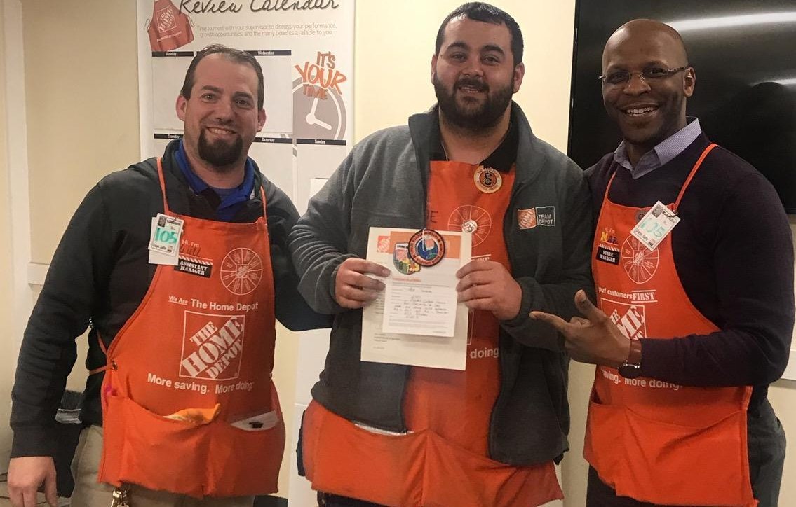 THDDearborn's tweet photo. D31 DS Moe awarded an #InterconnectedRetail patch and #HomerAward for highest online sat in D218 for the second half! @HouleHeather @Dave_Dawber @asm212230 @SallyGansiorTHD @WinsorKathryn @MarcG_2757 @willdingman76 @MahmoudTanana https://t.co/DRugAsT2bK