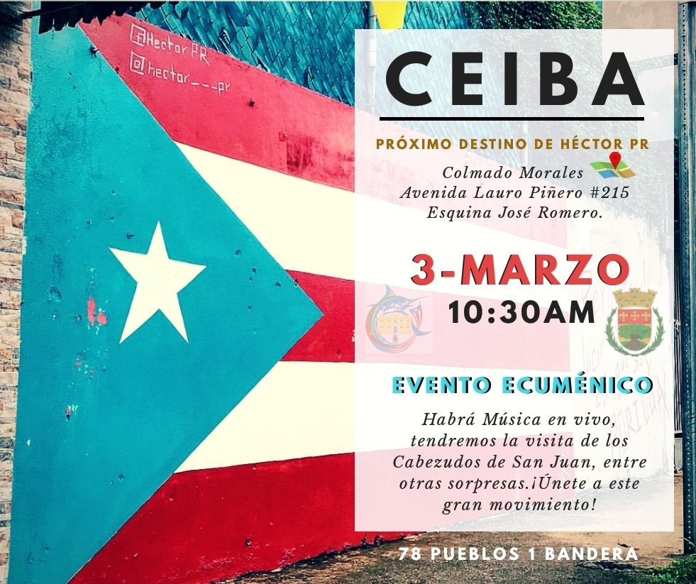 AngeloCruzRamos's tweet photo. #HectorPR el joven creador del Famoso Proyecto 78 pueblos 1 bandera estará pintando la Bandera de Puerto Rico en mi amado pueblo.

Ésta será una gran Fiesta de Pueblo. ¡Dejando una huella más en Ceiba! https://t.co/5z9Ct5jvsn