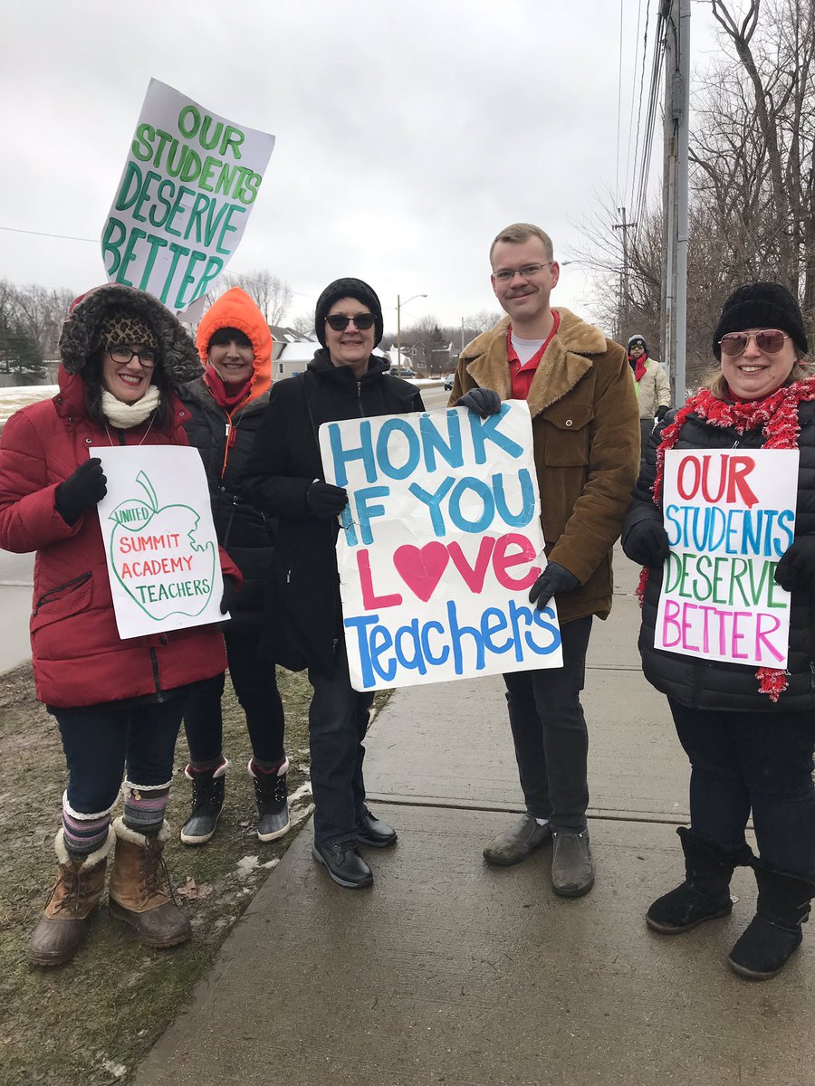 ClevelandACTS's tweet photo. The strike is still on! Please join us on the picket line tomorrow between 7:45 and 4 PM! If anyone is able to provide food donations to help feed the crew it would be greatly appreciated as well. Message for details! #TeacherStrike #RedForEd #SummitAcademies #SummitOnStrike https://t.co/OTsv2ydaE8