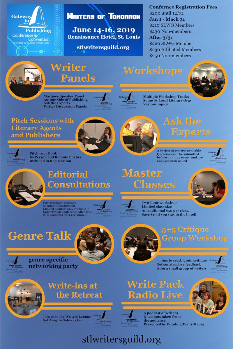 GatewayConSTL's tweet photo. Where writers flourish! #GatewayConSTL Learn, share, network, enjoy! Take Your publishing dream to the next level. @HannibalWrites @sgfwritersguild @ColumbiaWriters @stlwritersguild @saturdaywriter @KCWritingSoc @kcwriters @kcwritersplace Go to https://t.co/PjXgTgM9s3 https://t.co/hBw1zxq3kA