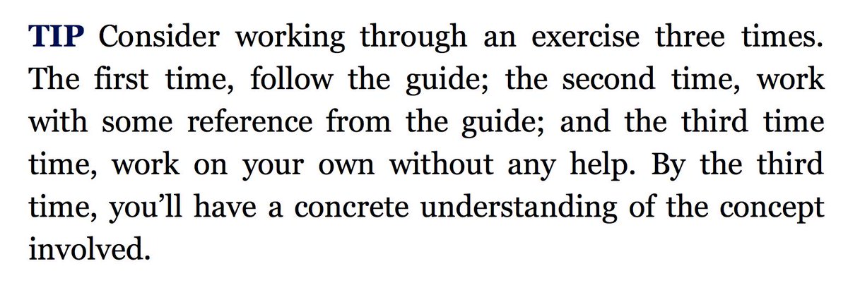 This is a great tip on how to effectively learn from the exercises when reading programming textbooks. From <a href="/TheWexler/">Jon Wexler</a>'s new intro to Node book.