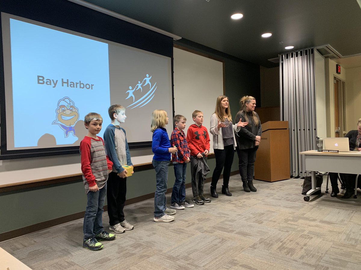 HSSD's tweet photo. Tonight’s Board of Education meeting started with recognition for Brian Gajeski and our partners at @BodeBootcamp. Our impact learning stories featured #BHSailors 4th graders and @BayPortHS Captain’s Academy students (surrounded by proud families). #TogetherIsBetter https://t.co/OcCMmo87Pq