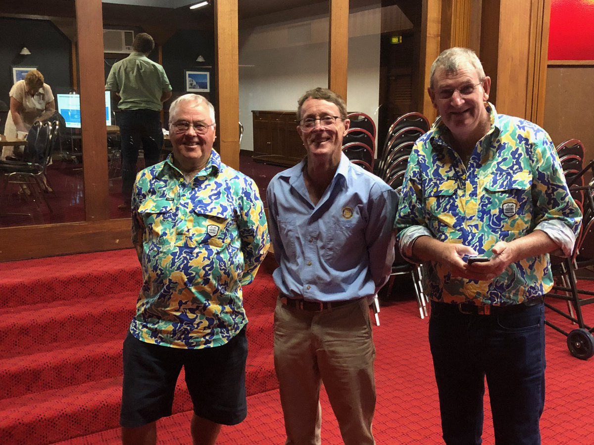 We are ready to go at Condobolin RSL Club! Meet Roger Patterson, Mark Smith and Bernie Bott. If you spot anyone in a brightly coloured <a href="/trademutt/">TradeMutt</a> shirt, say hello. #communitymuster