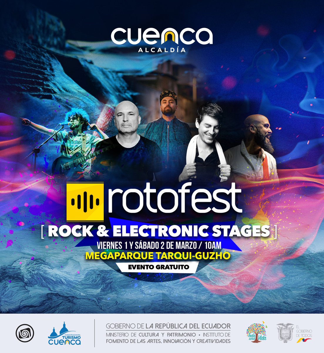ETAPAOficial's tweet photo. Este martes 26 de febrero la rueda de prensa para la presentación oficial del #Rotofest2019 en la Galería de la Alcaldía a partir de las 9:00 gracias al apoyo de @MunicipioCuenca. @RuthCaldasArias @bpiedrai #Cuenca La cita especial de la música. https://t.co/ZUTZxgJh0T