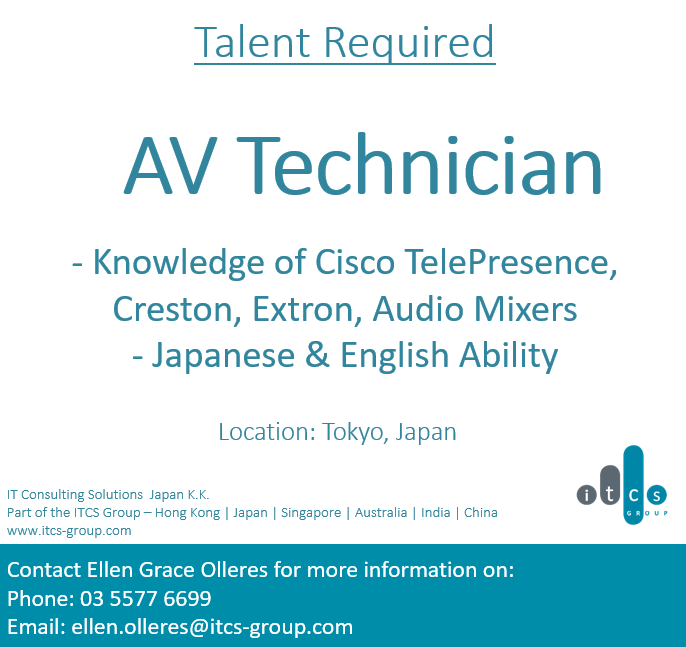 EllenItcs's tweet image. A fantastic opportunity within a Top Tier Investment Bank is waiting for you! Contact me at ellen.olleres@itcs-group.com or 03 5577 6699.
#itcscareers #jobsinjapan #avsupport #creston #extron #townhalls
