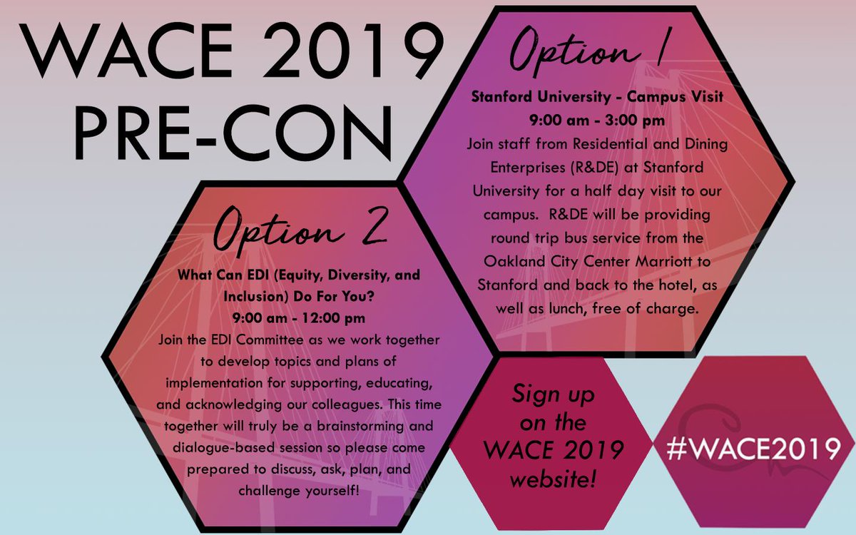Sign up for our #WACE2019 Pre-Con! We have 2 options for you to make the most of your experience in Oakland, CA! To register visit:
docs.google.com/forms/d/e/1FAI…