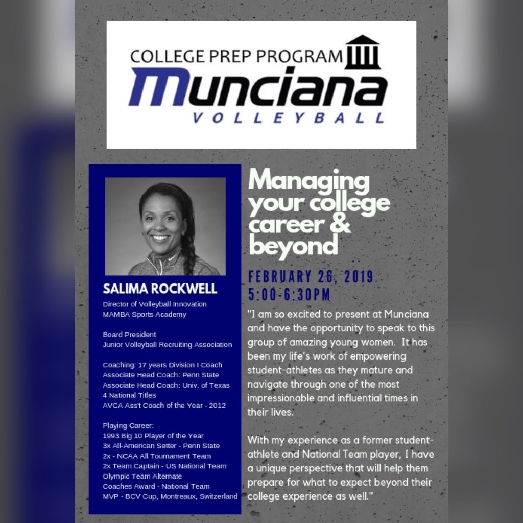 MuncianaVB's tweet image. The College Prep Program is honored to host Salima Rockwell tomorrow! 5-6:30pm, Yorktown High School (enter through Door 20) Munciana Yorktown/Indy Athletes (invitation only) #prepforlife @MuncianaVB @MuncianaINDY