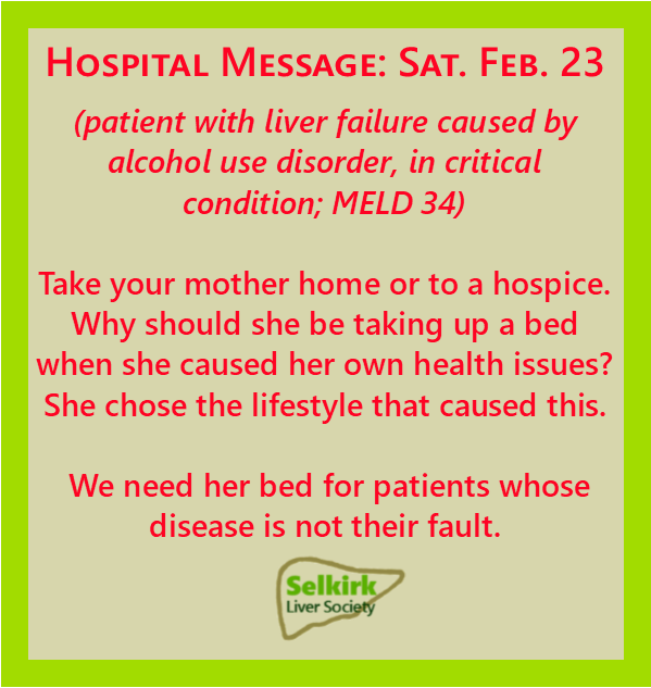 TalkOutLoud's tweet photo. Yes, this really happened. It ENRAGES!

The doctor was angry because the family refused to remove their mom from care.

People living with #addiction don't choose a lifestyle. 

Their disease is not their fault. 

#EndStigma #End6MonthWait #alcohol #addiction. #HumanRights https://t.co/SCELELXb0t
