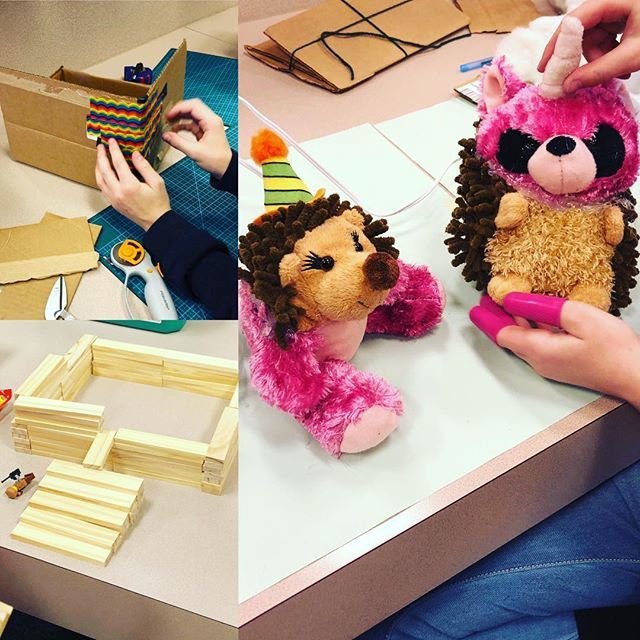 WCCSlibraries's tweet photo. Another busy day at #makerclub. Today some stuffed animals were reimagined, a home for a lizard (real?!?) was created, and new structures were built. Today also reminded me we still need needles and thread! @ismswccs https://t.co/9lQC1Q7HLW https://t.co/27fr033Ysp
