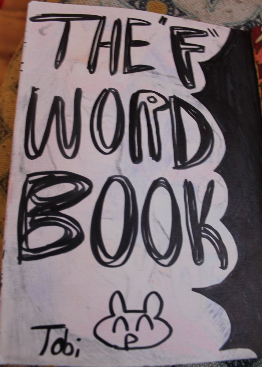 cactuscakes's tweet photo. I was given a mysterious notebook with this unexplained cover and decided to fill it up with "f word" doodles [thread] https://t.co/6pvGazNyEK