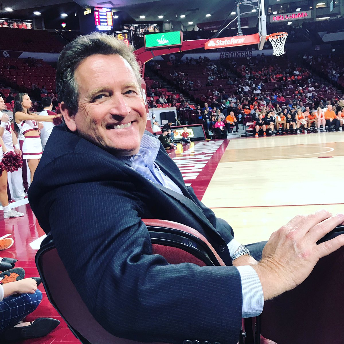 OUMewbourne's tweet photo. Tonight dean @MikeSticeOU was an honorary coach at OU Women’s Basketball! #BoomerSooner #OUMewbourne https://t.co/TRHp9ygXd2