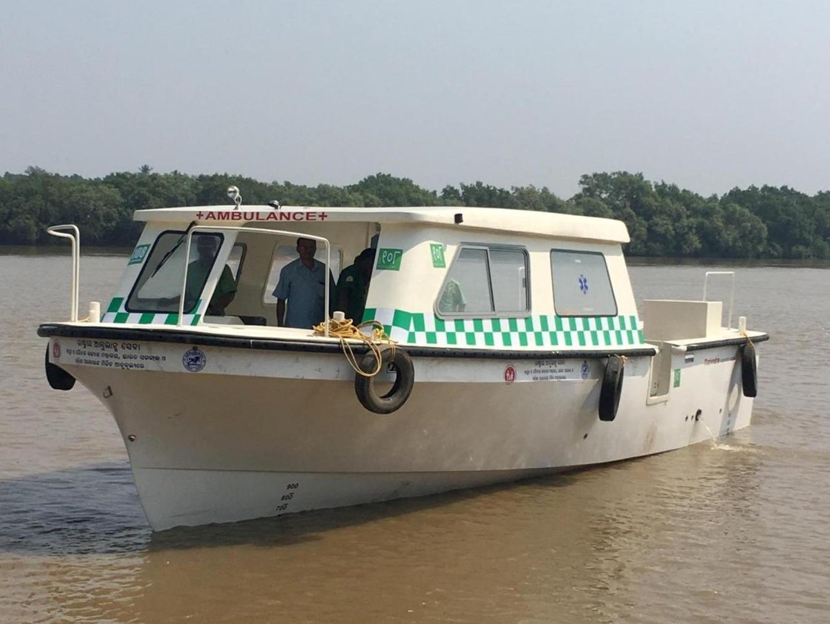 CMO_Odisha's tweet photo. #Odisha Govt launched a Boat Ambulance Service to augment emergency medical services in areas cut off by rivers or reservoirs, where people face difficulty in accessing 108 services. With a fleet of six boats &amp; 60 jetties, the service will complement existing service on ground https://t.co/merdJQI3HM