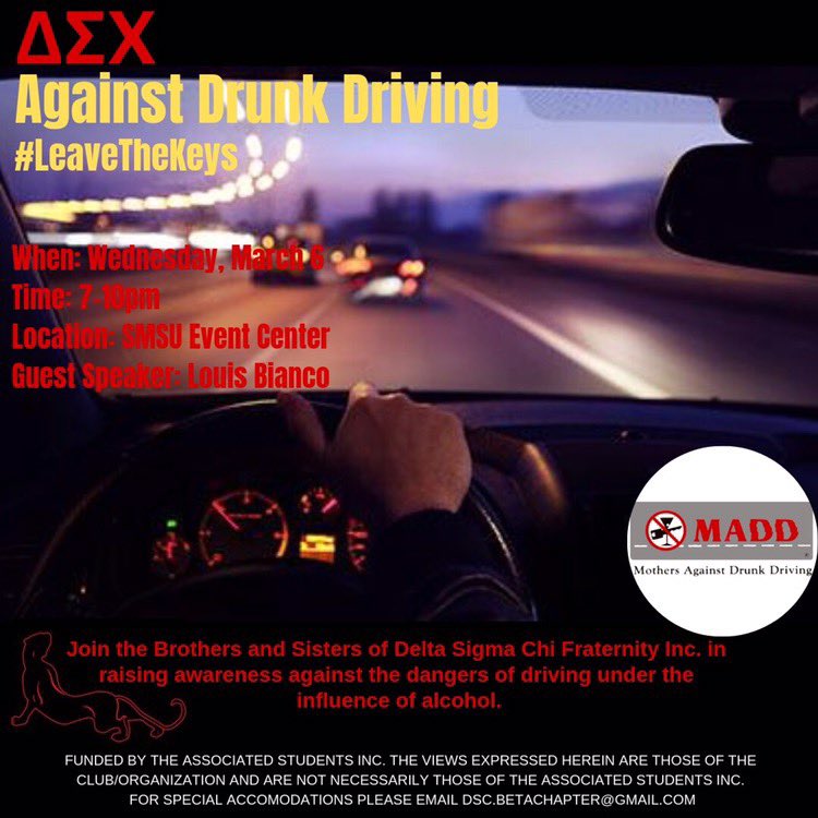 JellyLinnel's tweet photo. This was one of my favorite events to plan in college! Please - family & friends - if you are available, stop by CSUSB on Wed 3/6 at 7 pm to support ΔΣΧ and our philanthropy ❤️💛🖤 Doors open at 6:30. #DSCAgaintDrunkDriving #DSCvsDD #MADD #MothersAgainstDrunkDriving #LeaveTheKeys https://t.co/5M68dq1GVR