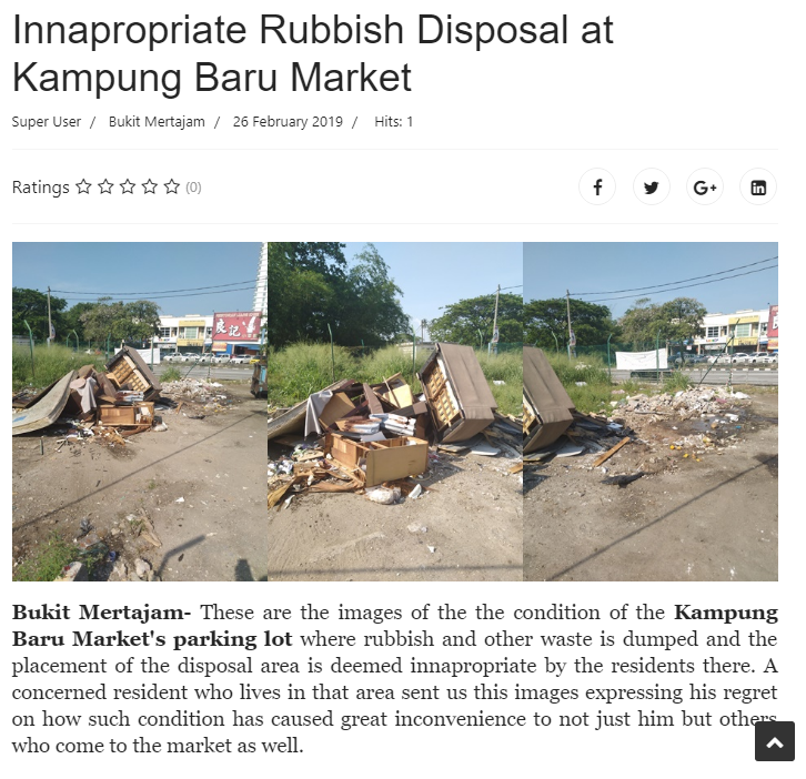 SPTnewspg's tweet photo. Bukit Mertajam- Innapropriate Rubbish Disposal at Kampung Baru Market.
Read more at https://t.co/8q5SdnSEAv
#togetherasacommunity
#bukitmertajam https://t.co/Mp7WJ9oPHy