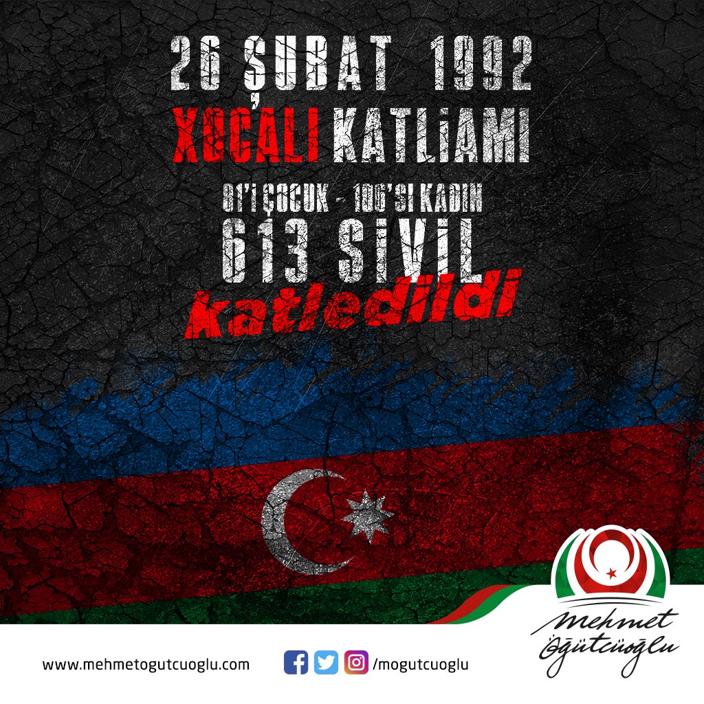 27 yıl önce Azerbaycan’ın Dağlık Karabağ bölgesindeki Hocalı kasabasında Ermeniler tarafından katledilen 106’sı kadın 81’i çocuk 613 soydaşımızı rahmetle anıyorum.

#hocalıkatliamı #hocalı #azerbaycan #türk