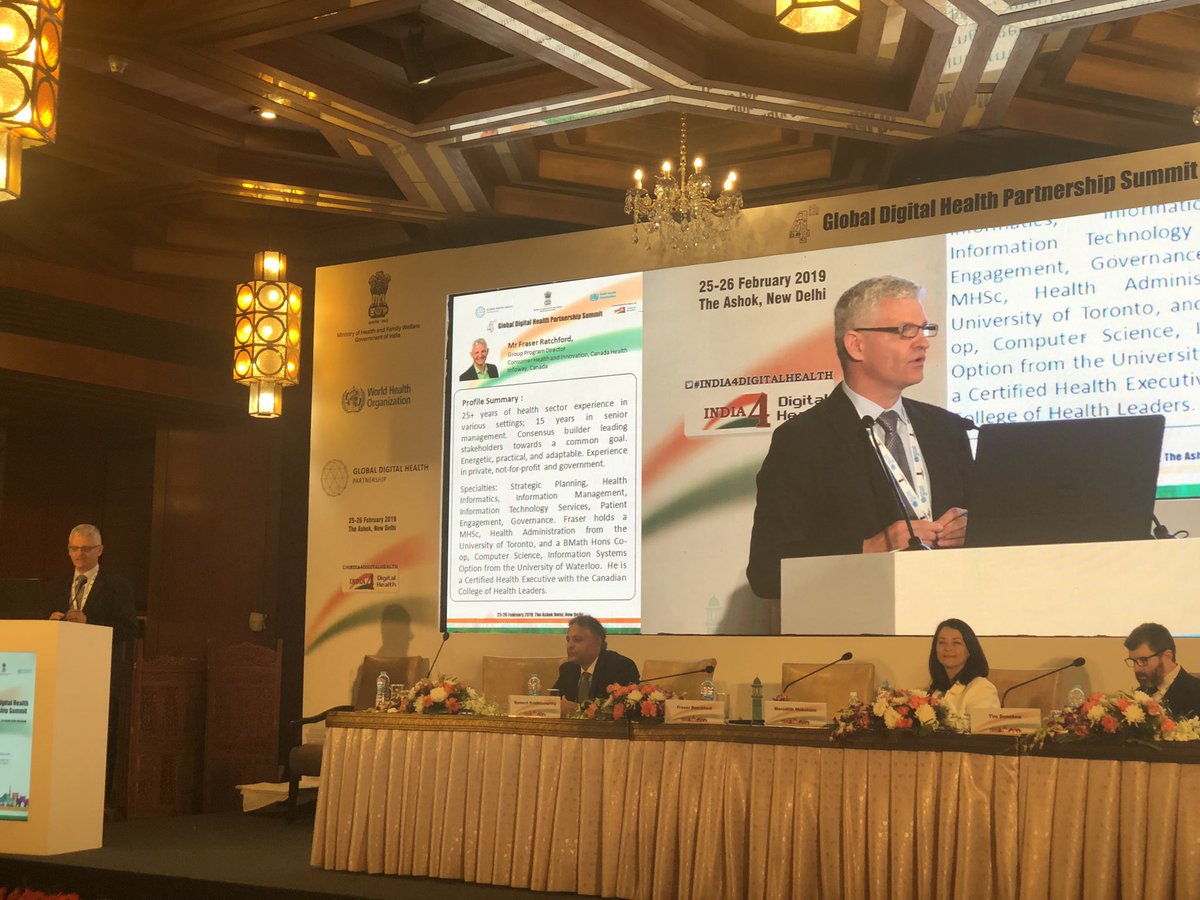 Fraser Ratchford of <a href="/Infoway/">Infoway</a> presenting study of benefits of #digitalhealth <a href="/GDHPartnership/">GDHPartnership</a> #GDHPINDIA2019
