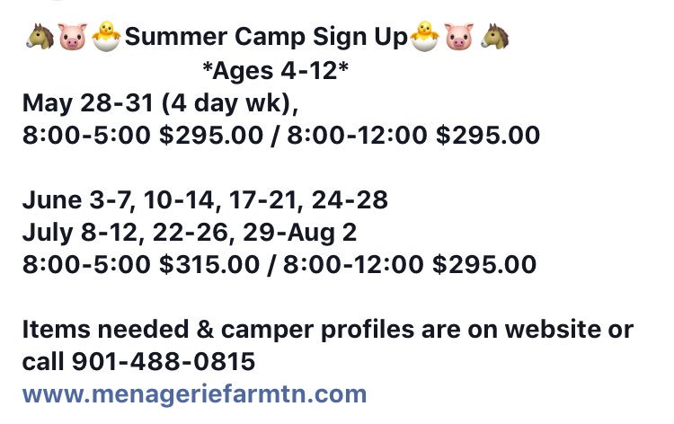MenagerieFarm's tweet photo. It’s time to sign up for Menagerie Farm Summer Camp https://t.co/tn9GXHdJ4H https://t.co/0w8aC19xy4