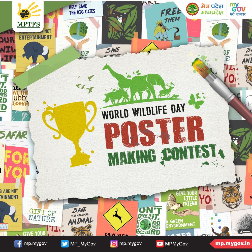 MP_MyGov's tweet photo. Calling Entries for Wildlife Poster Competition! https://t.co/25SMIwSYAW
MP Tiger Foundation Society is organizing a poster making competition and calling artists to showcase their creativity. @minforestmp
#PosterContest #Win #Painting #Contest #Competition #CreatePoster https://t.co/0m5vl0X3P4