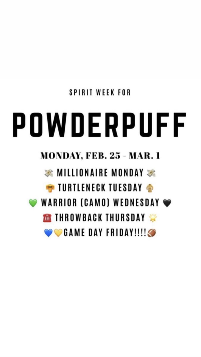 ECRasb's tweet photo. Don’t forget to participate in powderpuff spirit week this week! https://t.co/pfjy0Dl4tM
