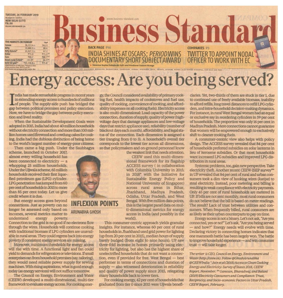 GhoshArunabha's tweet photo. My @bsindia column: #Energyaccess is not a binary. Let’s not ask, “Are you connected, yes or no?” Let’s ask, “Are you being served –– and how?” @CEEWIndia #ACCESS2018 #electricity #cookingenergy #LPG #grid #Saubhagya #Ujjwala #SDGs #energyforall
https://t.co/1jKPoa9awq https://t.co/Up4v7SKRnI
