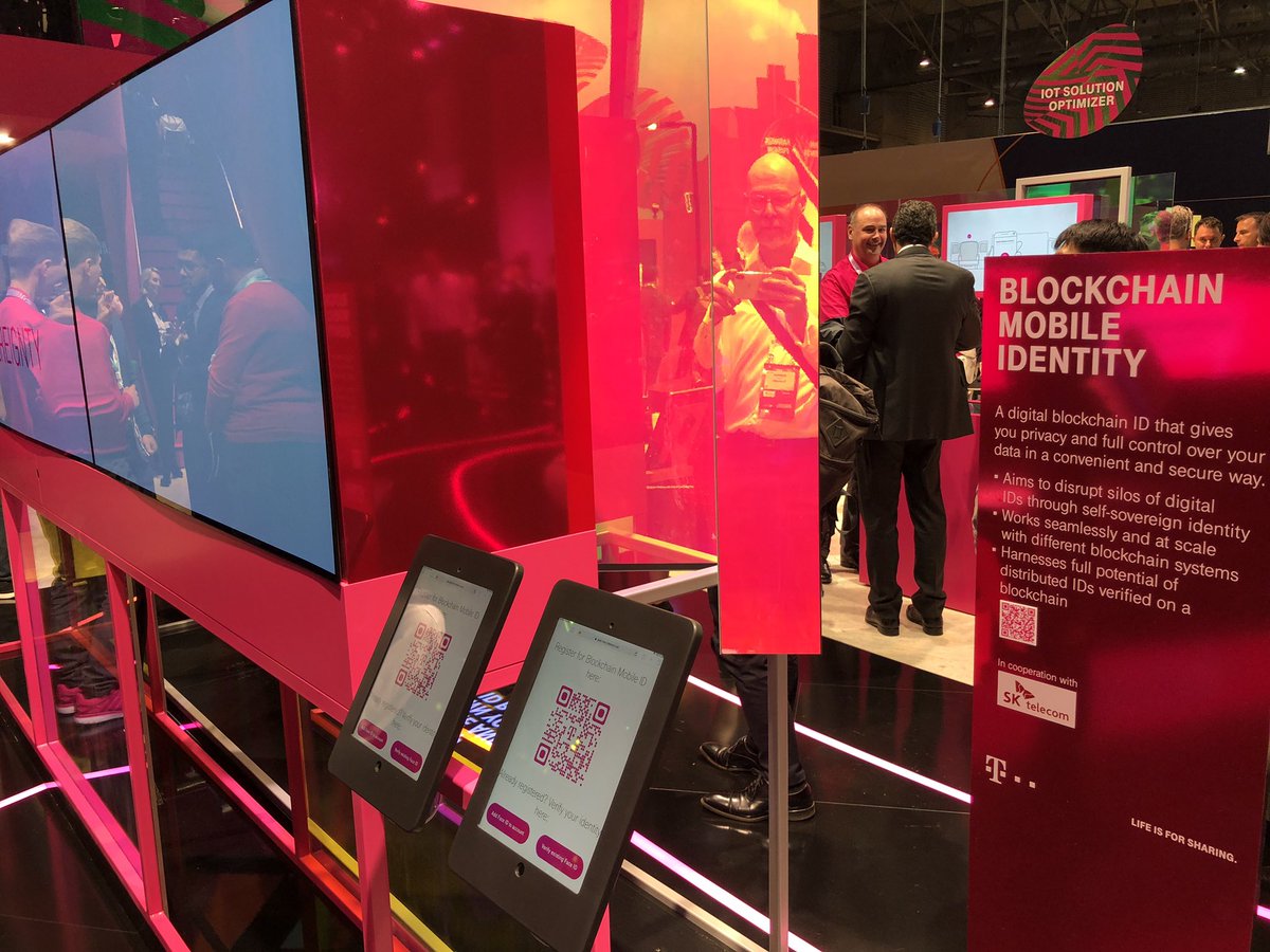 ACTobin's tweet photo. Deutsche Telekom and SK Telecom demonstrating blockchain identity interop between Hyperledger Indy and Fabric at MWC today. https://t.co/gnU2rueSRG