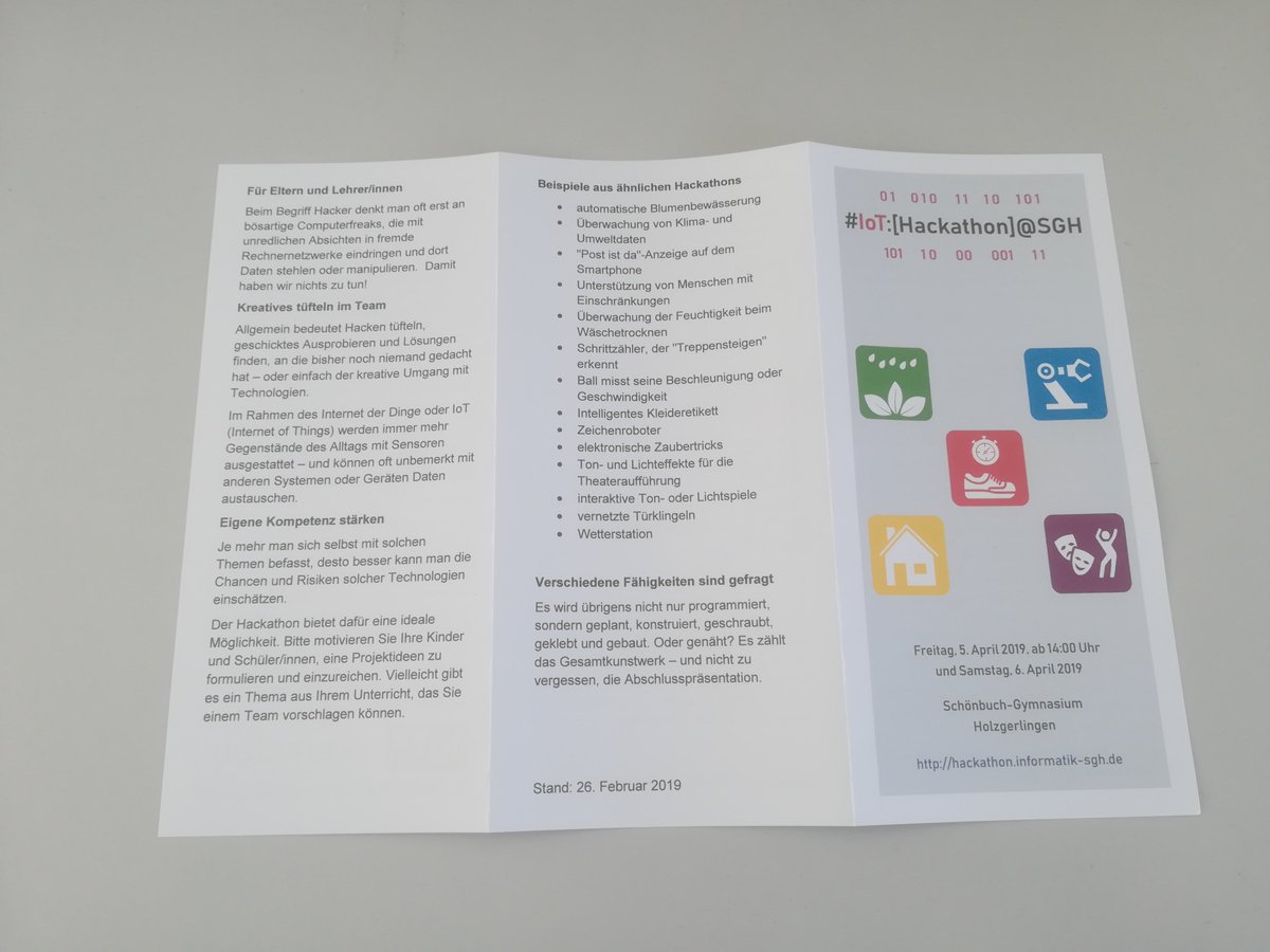Gerhard Baurle على تويتر Iot Hackathon An Der Schule Mit Einem Kleinen Flyer Versuchen Wir Alle Abzuholen Schuler Innen Die Mitmachen Eltern Die Ihr Kinder Motivieren Lehrer Innen Die Ideen