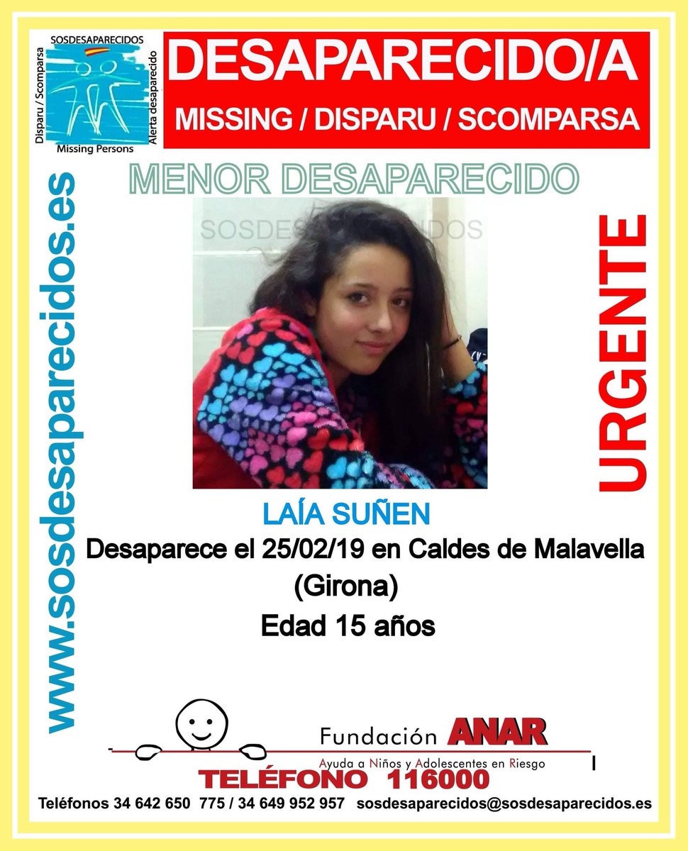 🆘#MUYURGENTE⚠️ 

Esta es Laía, una #menor que ha #desaparecido en Caldes de Malavella #Girona

Si la has visto llámanos
 ☎062
 ☎091
 ☎112 

Tu RT no cuesta nada y puede ayudarla