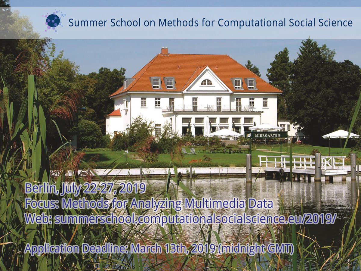 Don't forget the application deadline for the #cs2_school on March 13th! The focus of this years' school in Berlin will be on methods for analyzing multimedia data. More about speakers, organizers and location at: …rschool.computationalsocialscience.eu/2019/ #computationalsocialscience