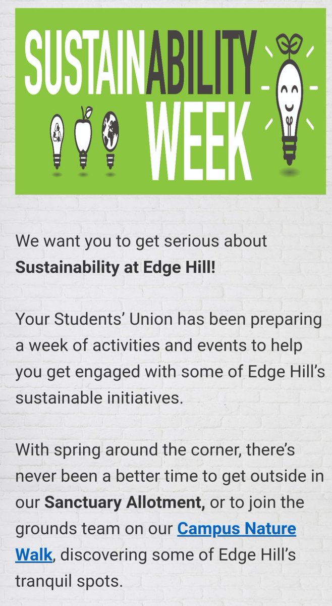 Edge Hill University Sustainability Fair 27th Feb 10.30am to 2pm makeitworkshop.wordpress.com/2019/02/26/edg…