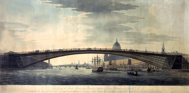 ICELibrary's tweet photo. Approaching the end of #ICEBridgeMonth we could not resist showing this design by Telford and Douglass for a 600ft span cast iron arch bridge over the Thames, 1800.  #ICEBridges https://t.co/JR7b005Htg