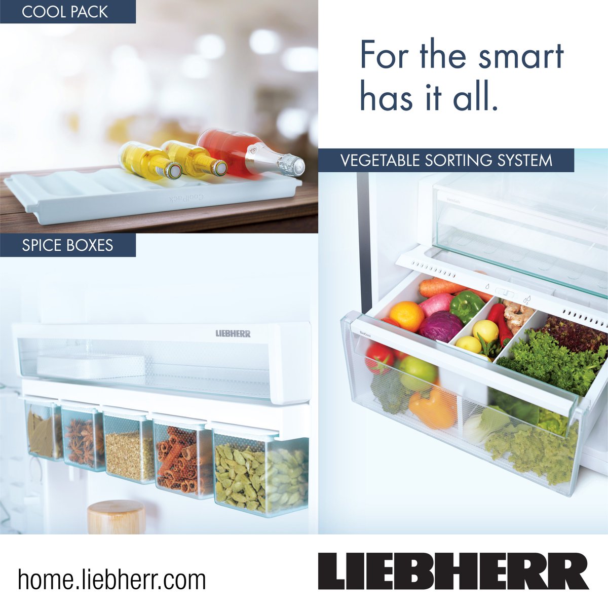 LiebherrHomeIN's tweet photo. #Smart is the new #Cool! Change the way you refrigerate! Explore first in class features with Liebherr Appliances. For more details visit us at https://t.co/zHIzwCqFia or call us on 1800 2333 444 for more details. #Liebherr #LiebherrAppliancesIndia #Veggies #SpiceBoxes #CoolPack https://t.co/CdwBhQIuAI