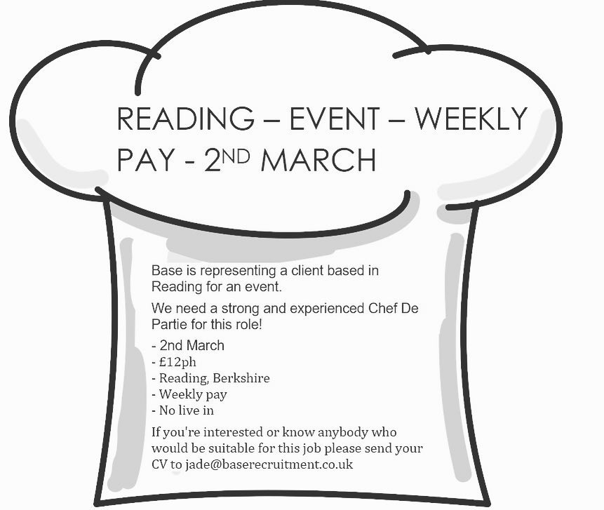 BaseRecruit's tweet image. #chef #reliefchef #reading #weeklypay #tempwork #temp #chefdepartie