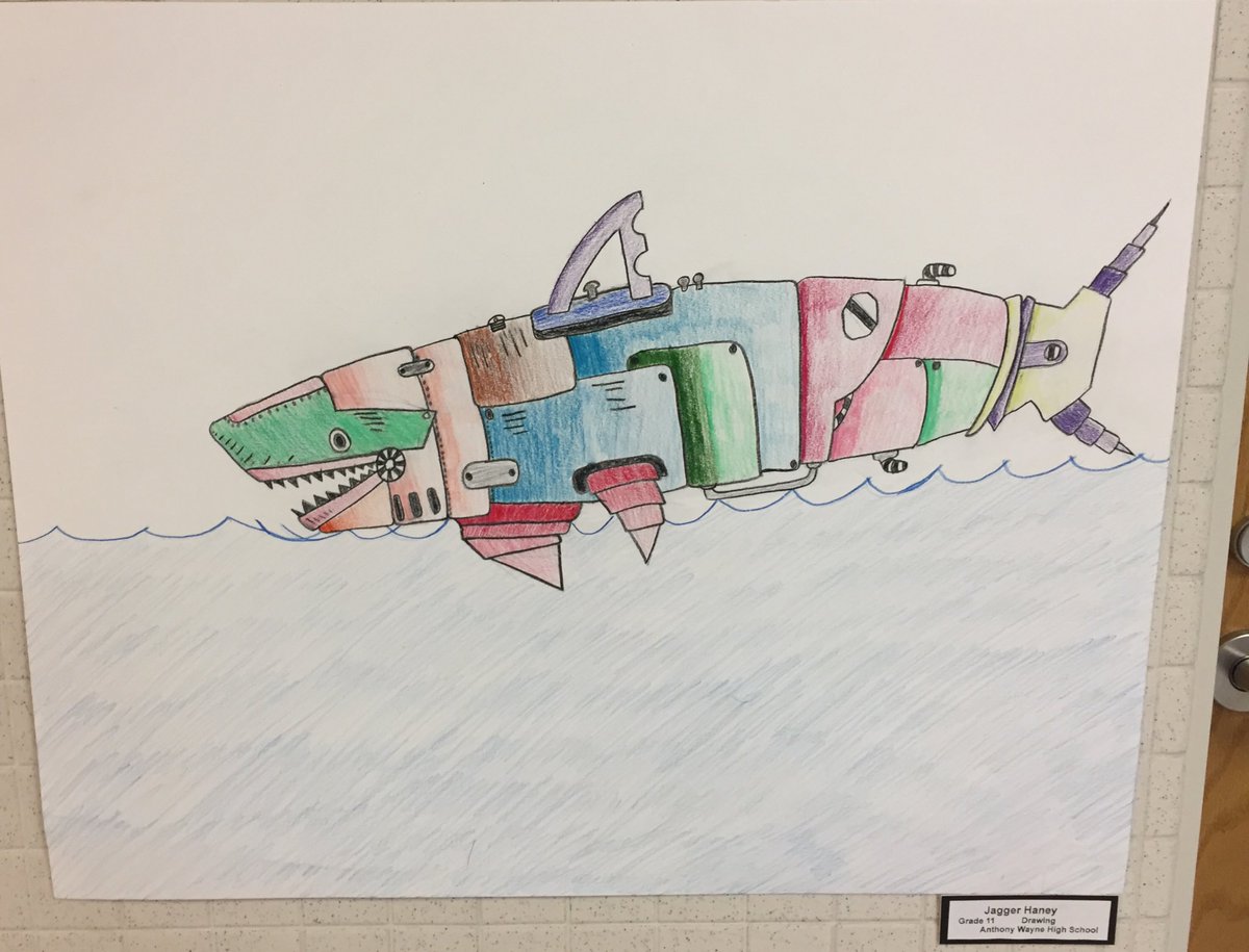 awlswa's tweet image. Collaborating with an @awlshs drawing class to display their work at Waterville as our kindergarten students have fun with the book Mechanimals for Right to Read Week! #STEAM #DesignandCreate