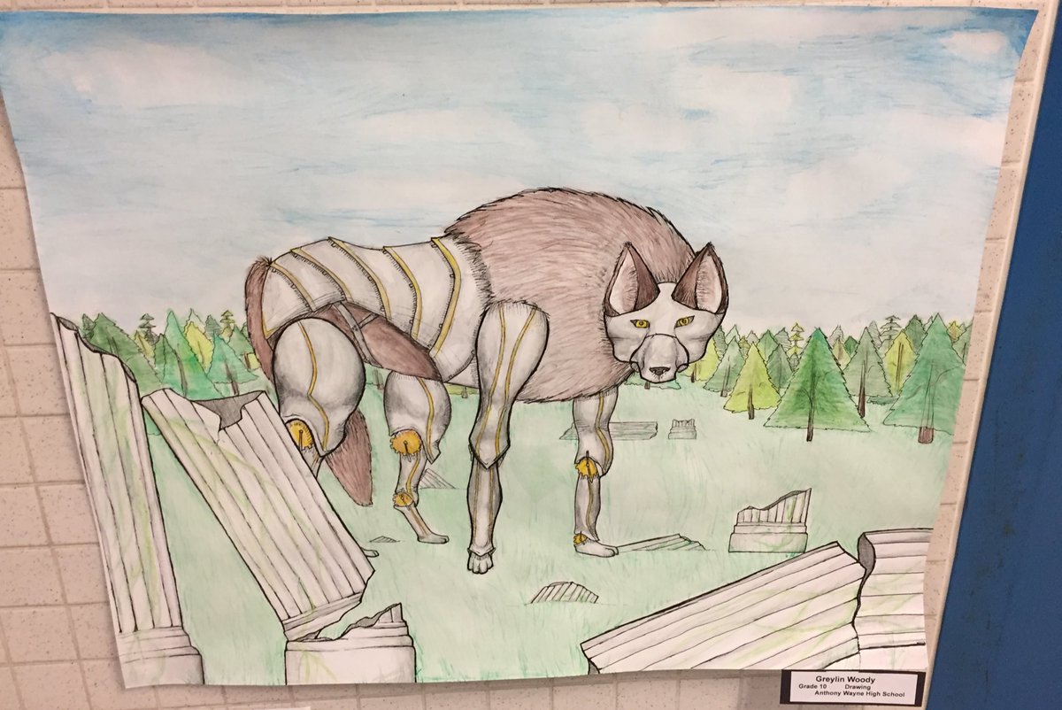 awlswa's tweet image. Collaborating with an @awlshs drawing class to display their work at Waterville as our kindergarten students have fun with the book Mechanimals for Right to Read Week! #STEAM #DesignandCreate