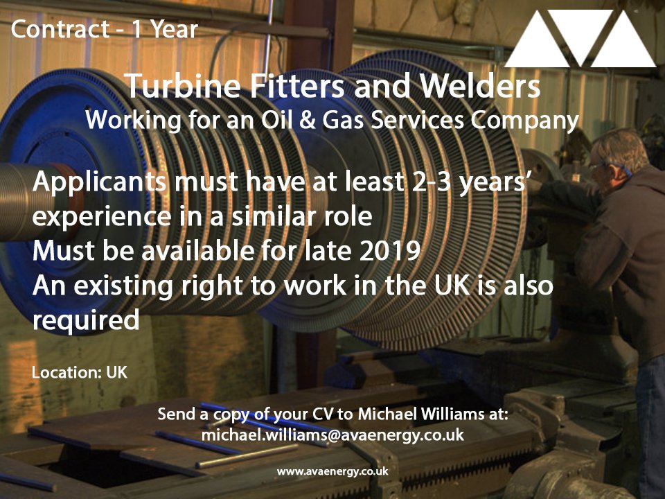 AVAEnergy_'s tweet photo. Urgent role!

Get in touch with Michael Williams at michael.williams@avaenergy.co.uk

#turbines #welders #ukjobs https://t.co/Hcw9wgDk44
