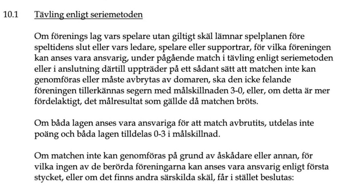 markushankins's tweet photo. SvFF kommer tvingas använda kapitel 10 paragraf 1 tävlingsbestämmelserna för att avgöra #ifkgbg-#gais. Där står det svart på vitt att en situation som den som nu uppstått innebär 0-3 till Gais.

Som konsekvens av fyrverkerier från maskerade testosteronstinna ultras. Succé. https://t.co/vSdT6fnGSR