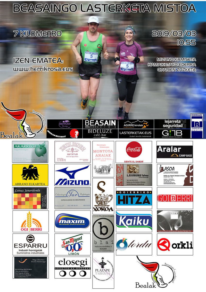 Bealak's tweet photo. 📆 IGANDEAN, 🏃‍♂️ LASTERKETA 📌 BEASAIN-en!
👉 BEASAINGO IX. HERRI LASTERKETA!
1️⃣4️⃣ Km edo 7️⃣ Km MISTOA
📝 IZENA EMAN HEMEN 👉 https://t.co/jN6I7BuURD 
#Beasain #Goierri #Gipuzkoa
@lasterketak https://t.co/zt0TTnqDQg